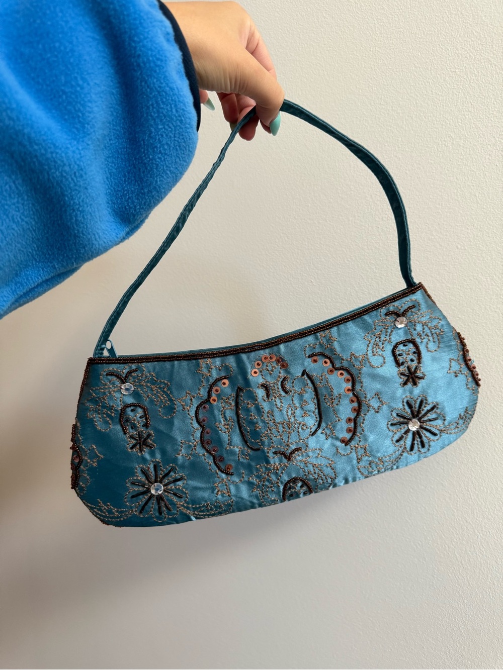 Blue & brown Beaded Bag